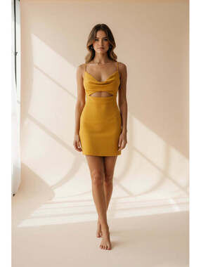 Bec + Bridge Marigold Cowl Neck Cutout Mini Dress Size 4 Pre-Loved MSRP $220